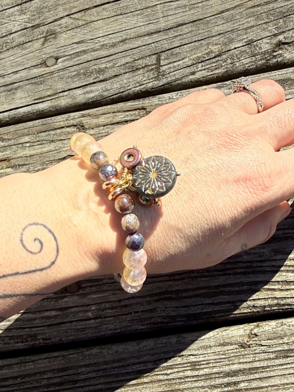 Delicate Multicolor Beaded Charm Bracelet - Gold Accents